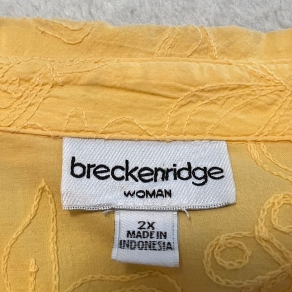 Breckenridge Woman Yellow Floral Embroidered 3/4 Sleeves Button Down Top Size 2x - Picture 7 of 11